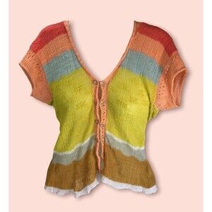 Anthropologie Moth womens striped crop top button up hoodie light weight Sz S